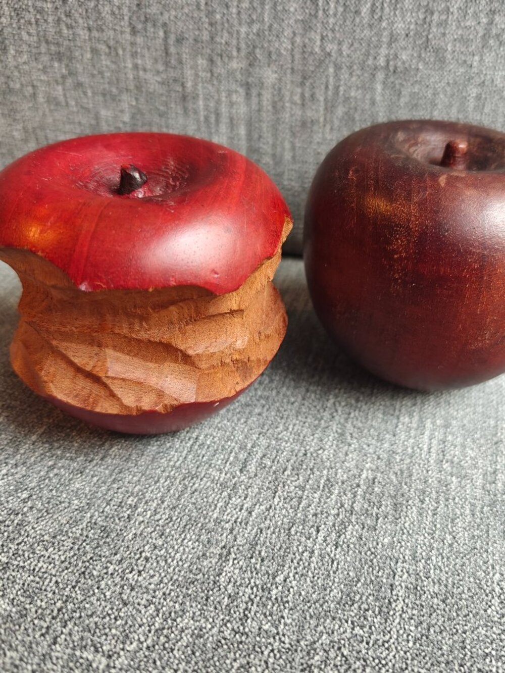 Vintage Solid Wood Apples Hand Turned Wood Fruit Pair MCM Home Decor